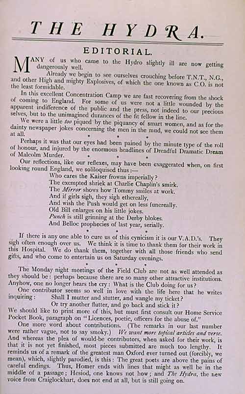 From the Craiglockhart Magazine The Hydra