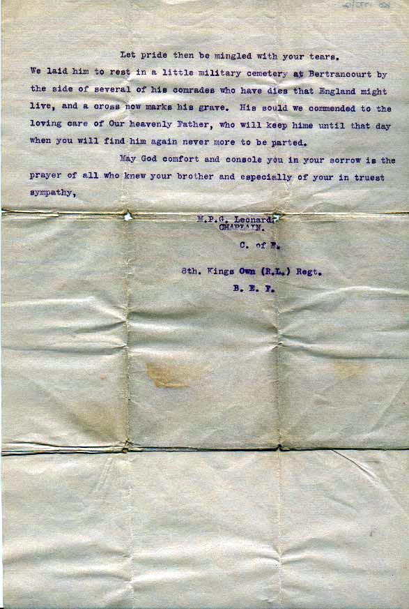 Letter of Loss from the Great War
