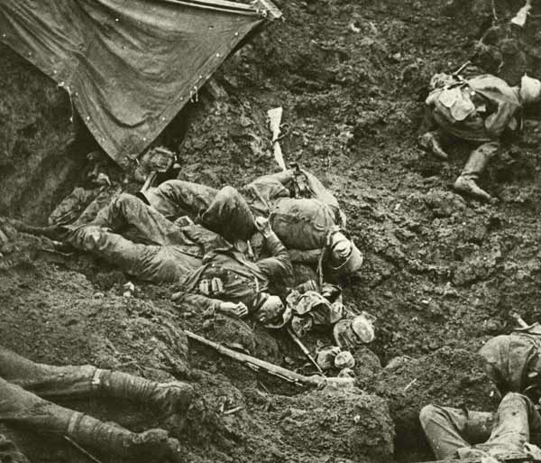 Bloody Picnic: Fallen Soldiers in a Shell Crater