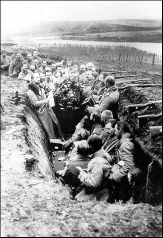 Duitse soldaten zingen kerstliederen, 1914