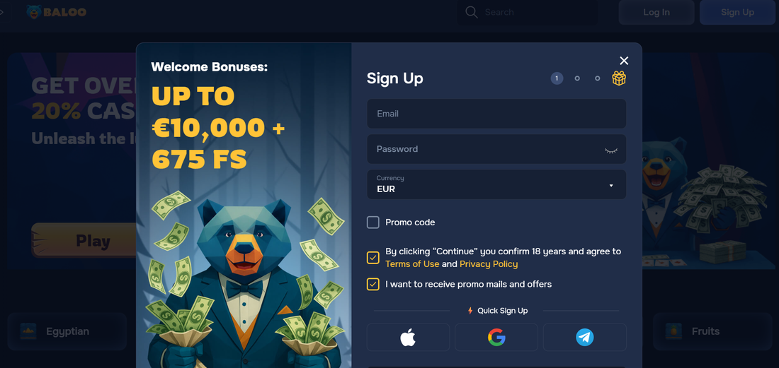 Registration and login to the Baloo Bet account