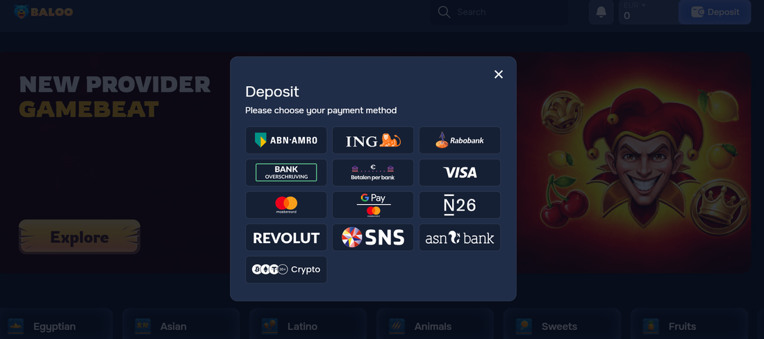 Baloo Bet deposits, withdrawals and limits