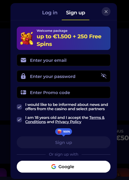 Registration and account login at NyxBets