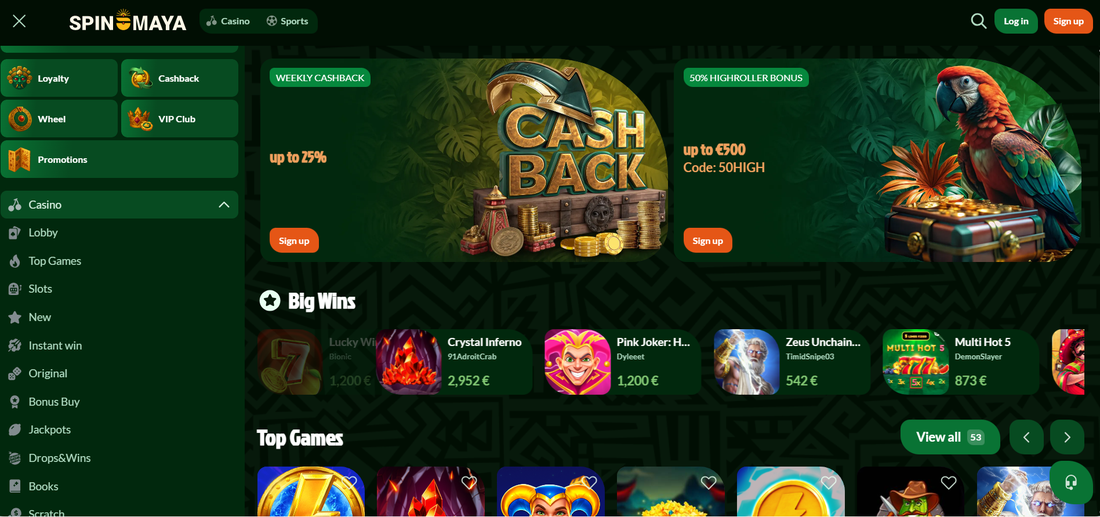 Spinmaya casino lobby
