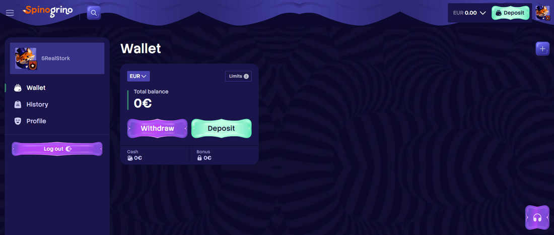 Deposits, withdrawals and Spinogrino limits