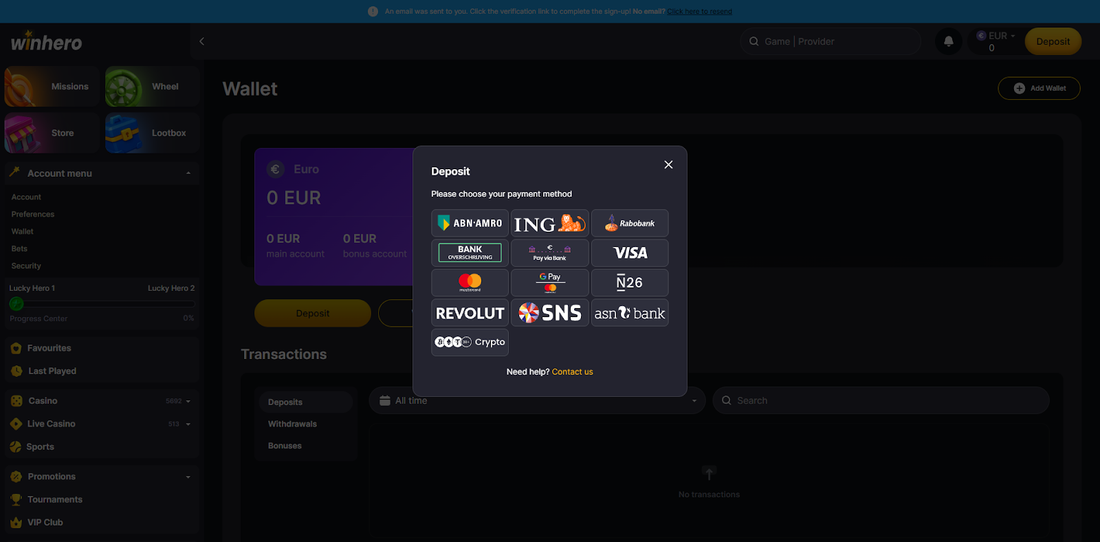 Deposits, withdrawals and Winhero limits