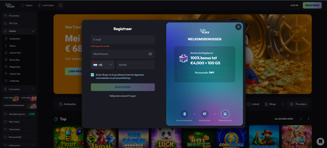 WinPalace casino Register